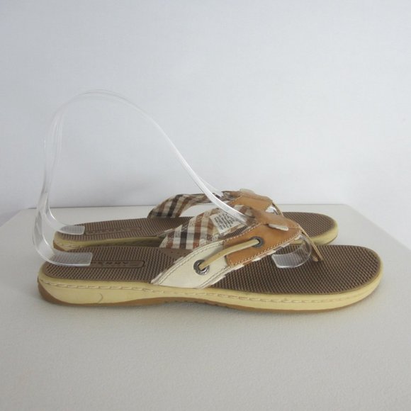 Sperry Top Sider 7.5 Ivory Beige Leather Flip Flop - Picture 6 of 11